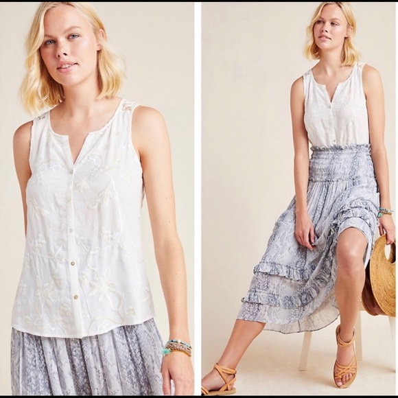 Anthropologie Tops - Anthropologie Tiny Amarissa white embroidered top